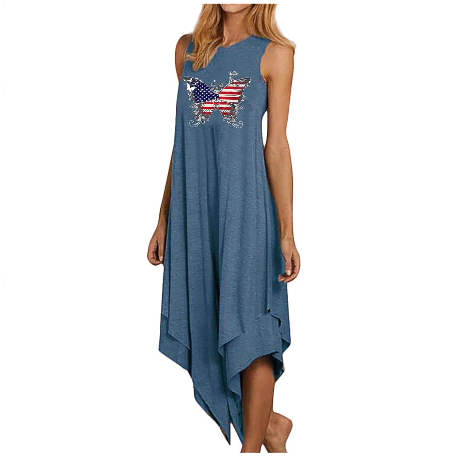 

40# Butterfly Printed Tank Dress 2021 Vintage Sleeveless Casual Cotton Dresses O Neck Loose Summer Long Dress Boho Robe Femme