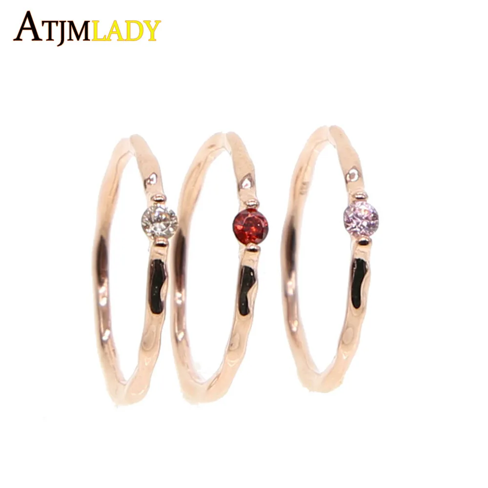 Новинка розовое золото цвет камень по месяцу рождения один тонкая полоса