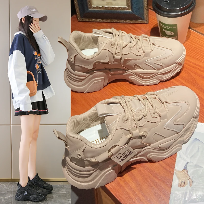 

Women Chunky Platform Sneakers Fashion Women Casual Black Beige Old Dad Walking Women Footwear Women's Vulcanize Shoes A1-24