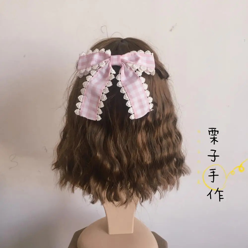 

Japanese Lolita Light Pink Hair band Hair Clip Hair Accessories Teen Girls Student Cute Bowknot Top Clip Hair Ornaments Cosplay