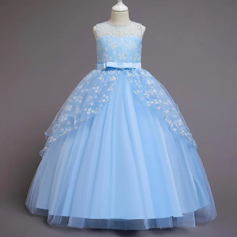 Платья принцессы с вышивкой и цветочным принтом для девочек-подростков Детские