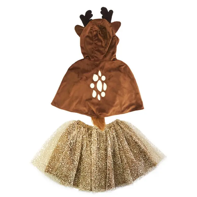 

Cosplay Brown Deer Costume For Girls New Year Christmas Tutu Dress Flowers Feathers Kids Halloween Party Reindeer Fancy Dress Up
