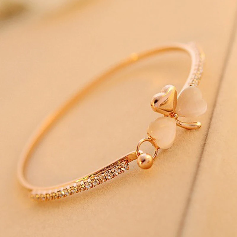 

Bowknot Opal Inlaid Bangle Clover Sweet Bracelet for Women hand decoration ornaments accessories
