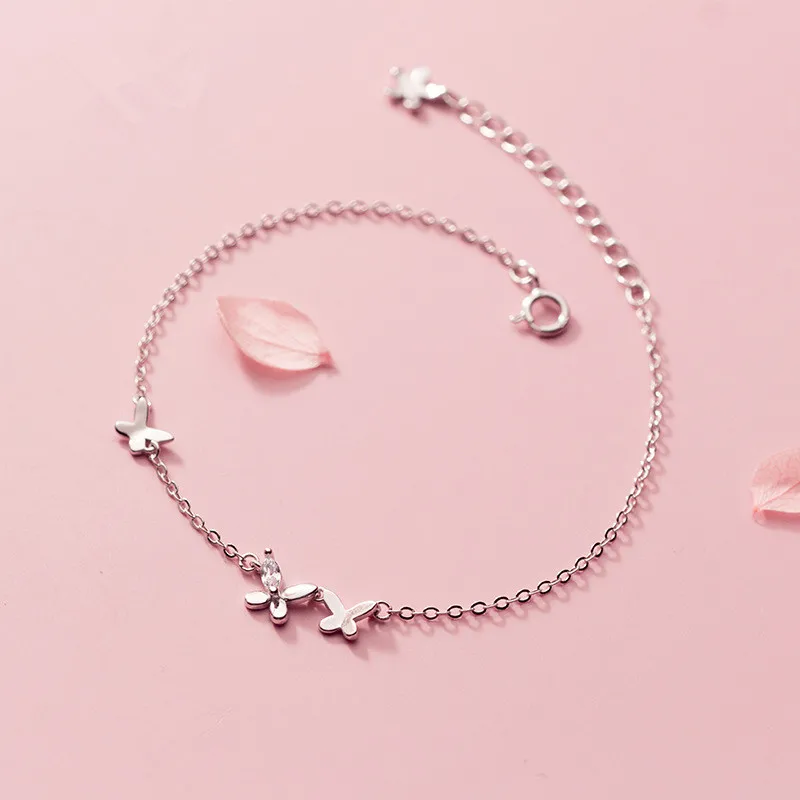 

925 Sterling Silver Zircon Butterfly Charm Bracelet &Bangle For Women Girls Party Wedding Bohemian Jewelry SL190
