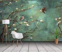 xue su wall covering custom wall hand painted water flowers and birds background wall decoration painting 3d mural