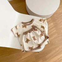 milancel 2021 summer baby clothing set toddler boys bear suit cotton tee and shorts infant outfit