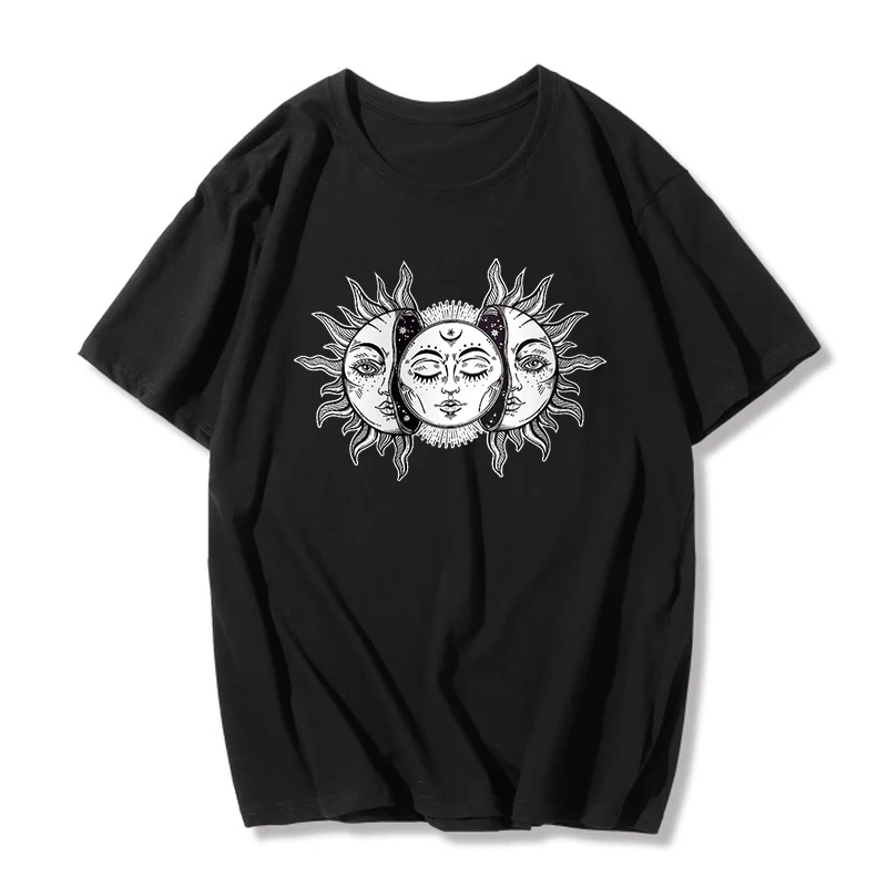 

Vintage Harajuku Style Men Clothing Solar Eclipse Sun and Moon T-Shirt Fashion Aesthetic Grunge Tee Hipsters Gothic O-Neck Cloth