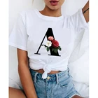 Одежда в стиле Харадзюку, женская футболка, Забавные топы с цветочным принтом и 26 буквами, Женская Винтажная футболка, 2020, уличная одежда, женские футболки для девочек