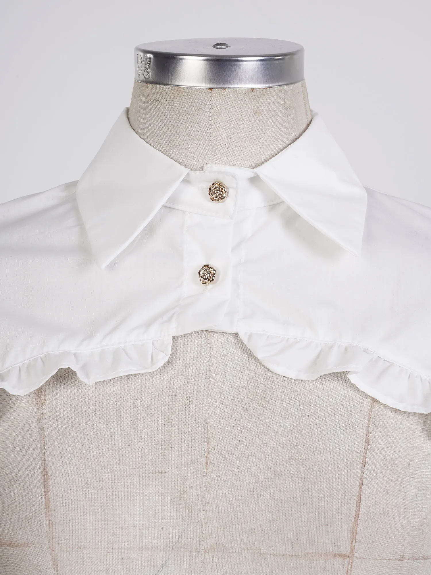 

Women Long Sleeve Half Top Blouse Ruffled Golden Button Detachable False Fake Collar Winter Sweater Decorative Vintage Clothing