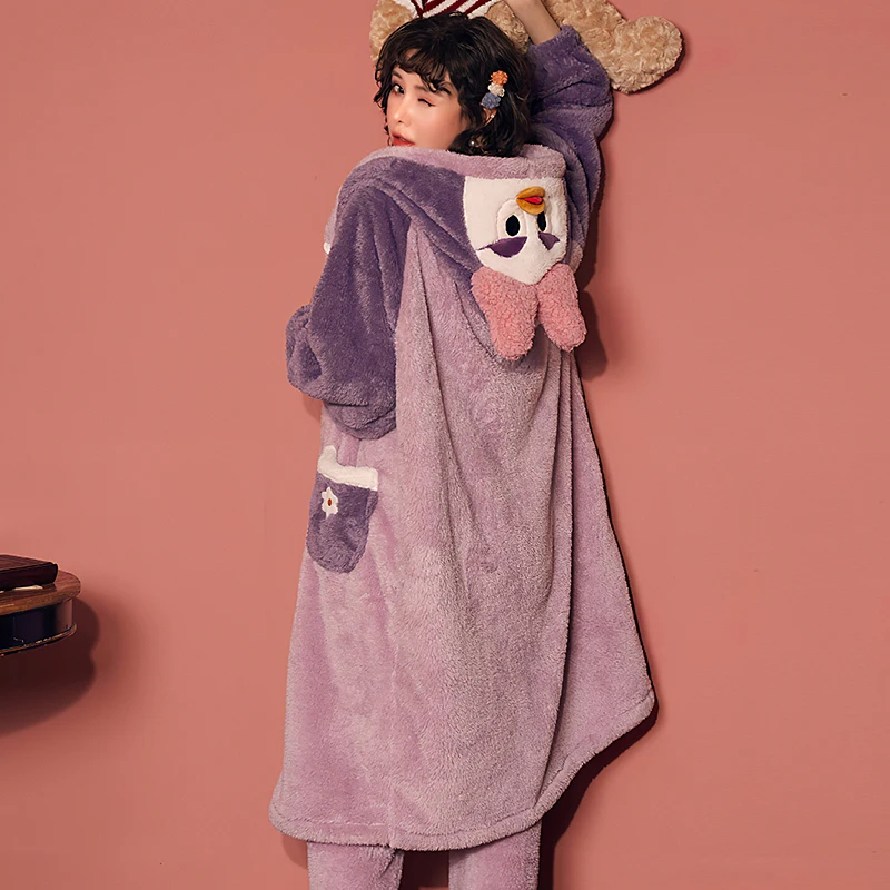 Зимняя Пижама для женщин одежда сна длинный халат комплект утолщенная