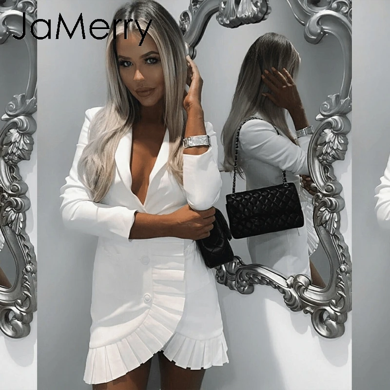 Женское винтажное платье блейзер JaMerry Элегантное однобортное белое для офиса