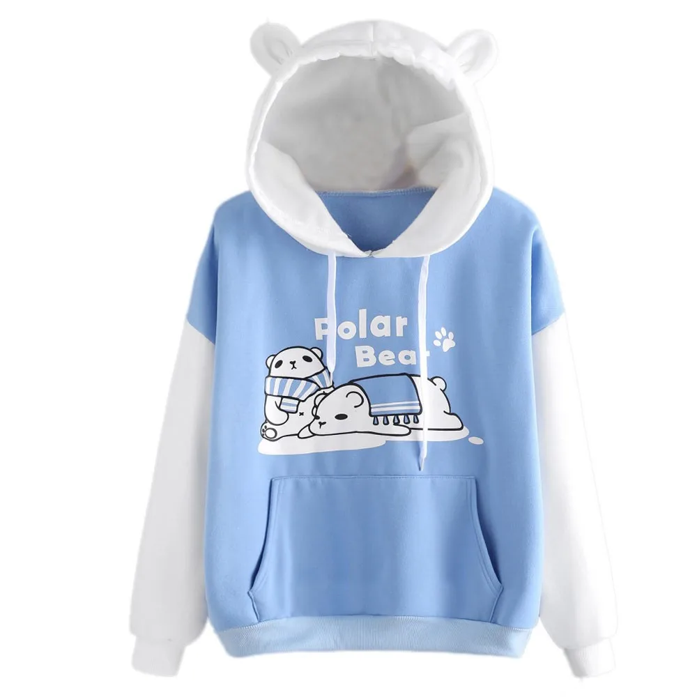 Hoodies Women Fashion Long Sleeve Sweatshirt Cute Bear Print Pocket Hoodie Streetwear Women Oversized Hoodies Moletom Feminino