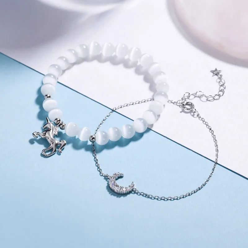 Leouerry браслеты из стерлингового серебра 925 пробы с камнем кошачий глаз единорогом