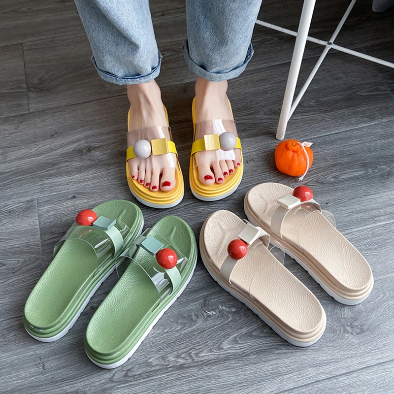

Slippers Women Summer Shoes Med Slides Pantofle Fashion Platform Rubber Flat Soft 2021 Luxury Basic PU Shoes Women Female Slipp