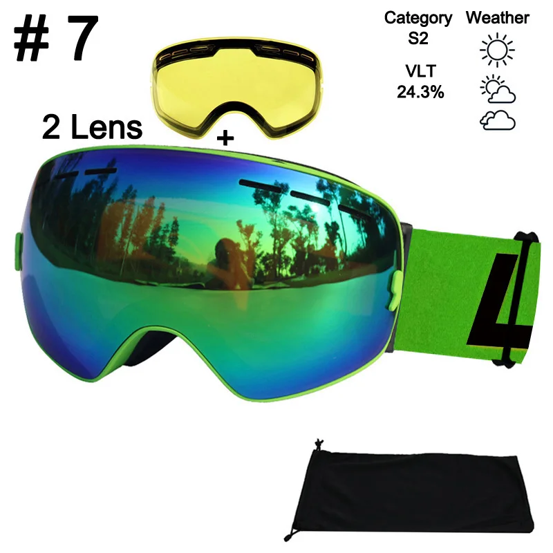 Color 7 With Lens LOCLE двойные линзы лыжные очки Анти-Туман UV400 сферические лыжные очки катание на лыжах Снег Сноуборд очки лыжные очки осветляющие линзы - Цвет: Color 7 With Lens