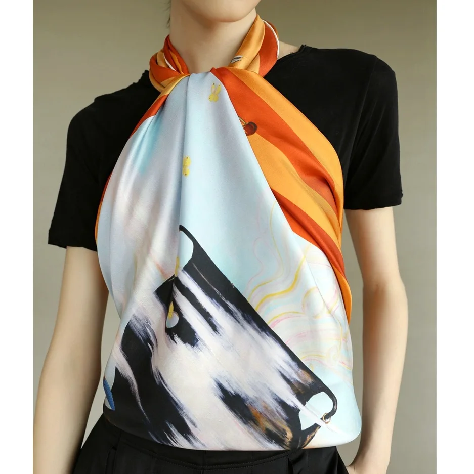 

Женский шёлковый шарф-палантин из 100% шелка, 105x105 см