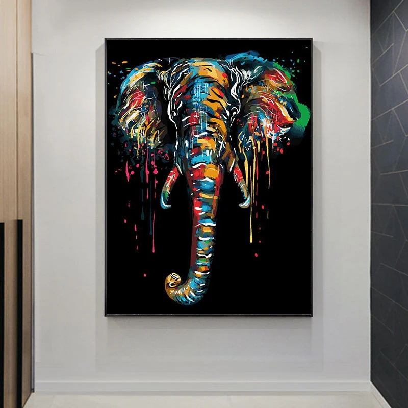

Colorful Elephant Abstract Canvas Paintings on The Wall Art Posters and Prints Animals Canvas Pictures for Kids Room Decor