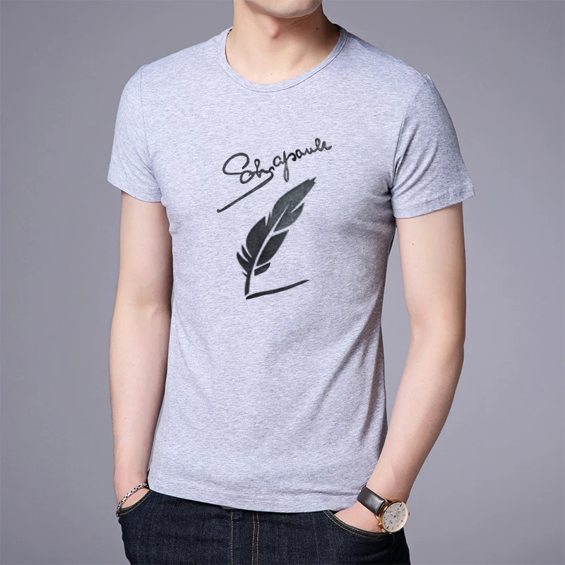

Summer Brand Tops 95% Cotton 5% Spandex t Shirt For Men O Neck Plain Printed Short Sleeve Casual Fashion Mens Clothes