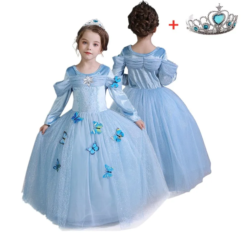 Причудливое Сетчатое платье принцессы для девочек Элегантное синее