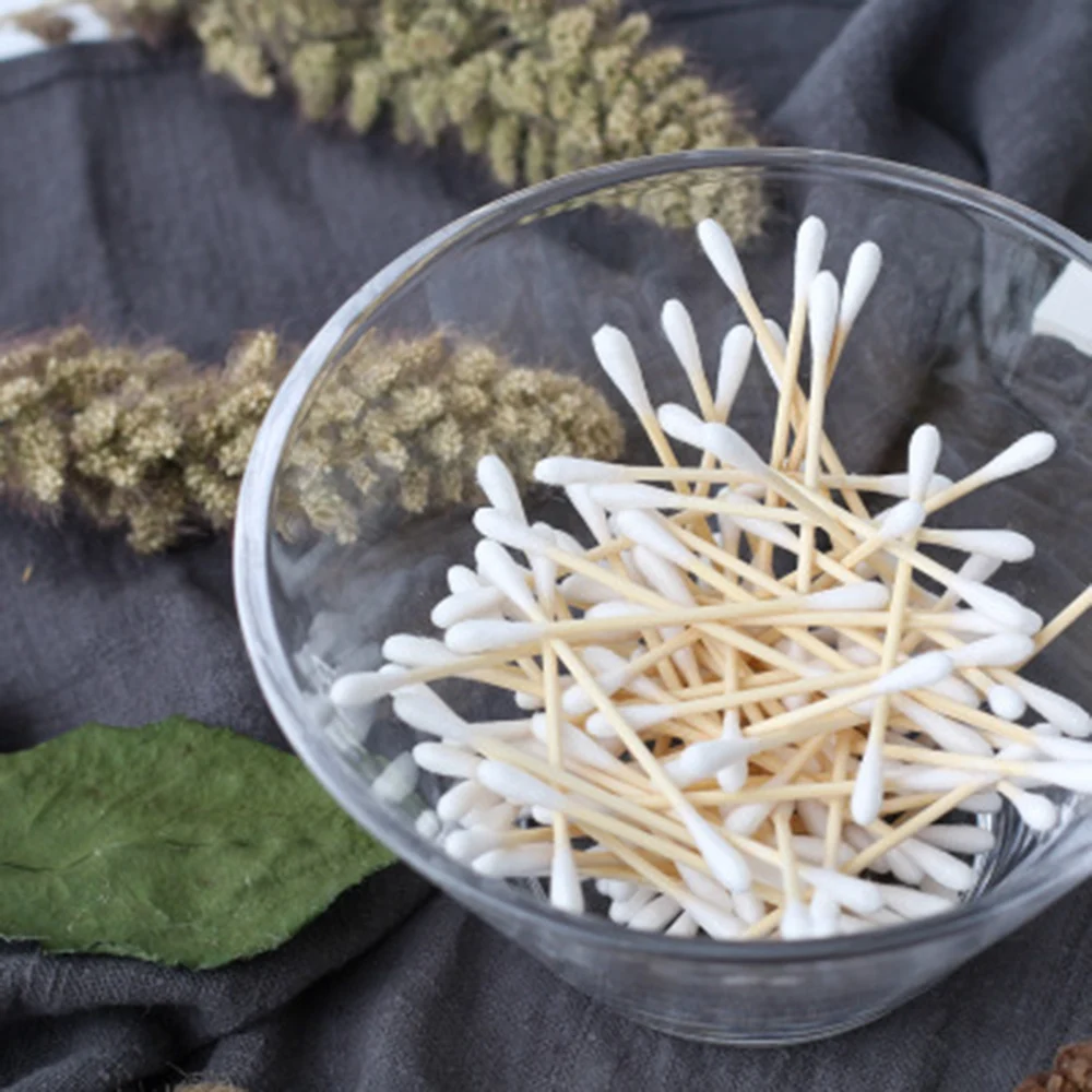 120 шт. санитарный деревянные косметические ватные палочки одноразовые двойной