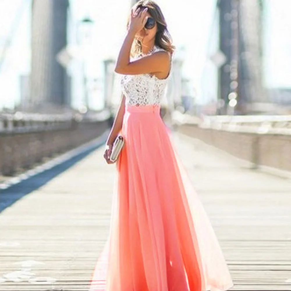 Женская юбка шифоновое эластичное мягкое и удобное Макси-платье с высокой талией