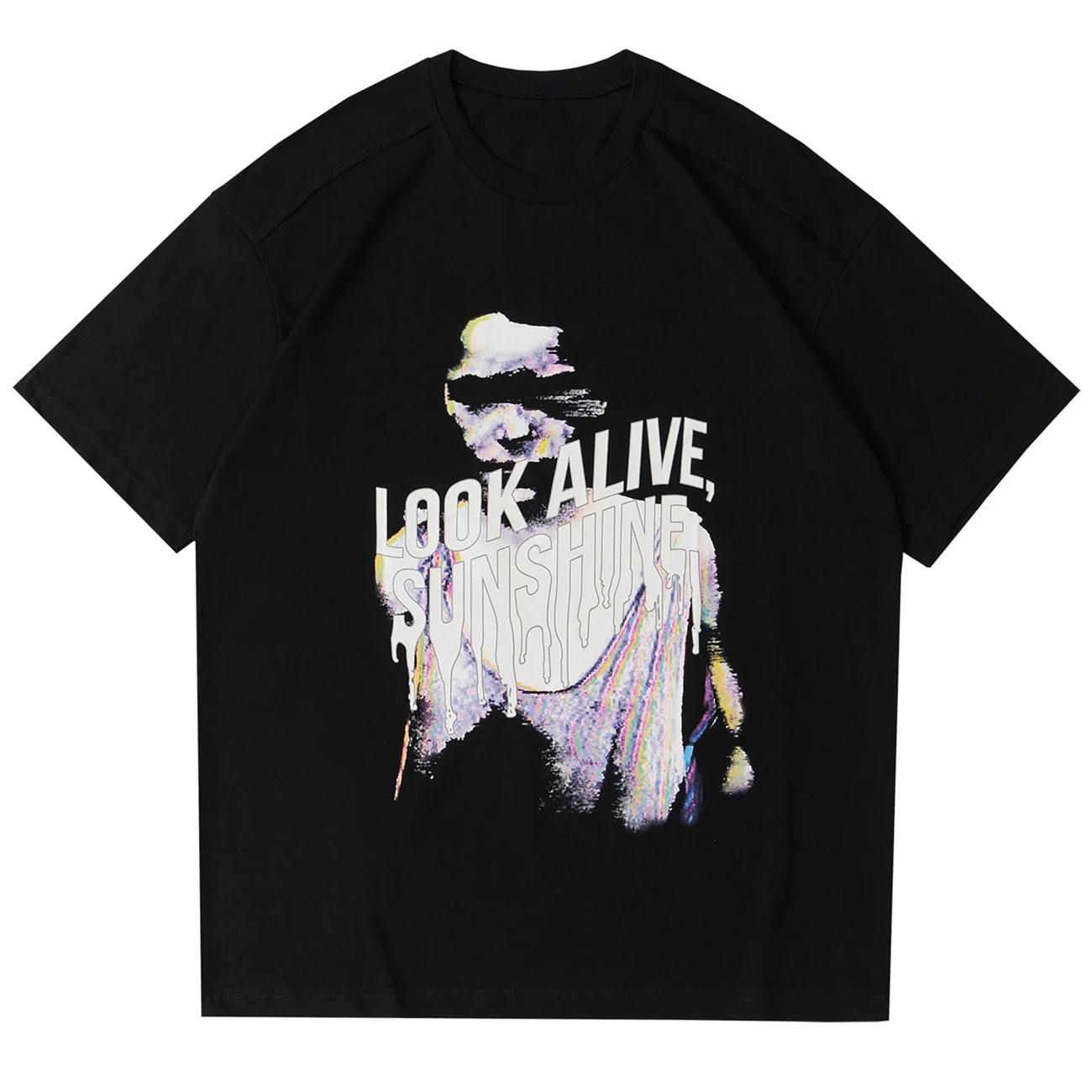 

LACIBLE Loose Short Sleeve Tees Punk Hip Hop Cotton Tshirt Streetwear Letter Abstract Illusion Printed T Shirt Men Women Unisex
