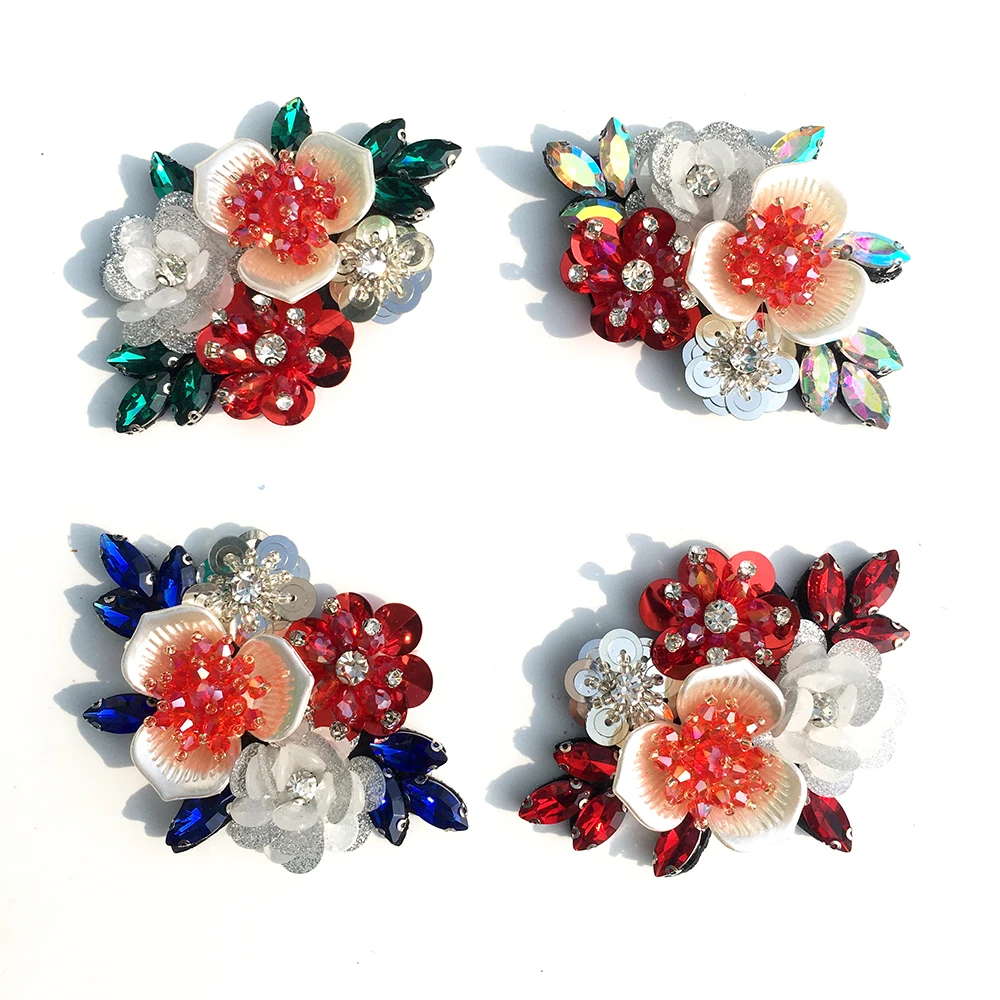 3D Ручная работа Высокое качество цветок пришить Кристалл бисером патчи Горячая
