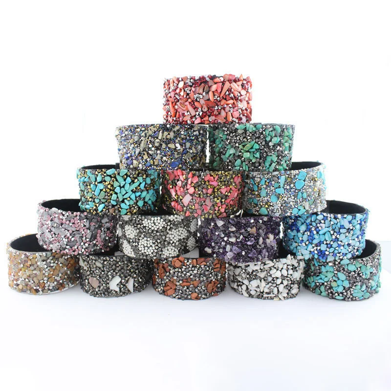 Необычные камни инкрустация Природный Гравий аметисты магнитная пряжка браслет