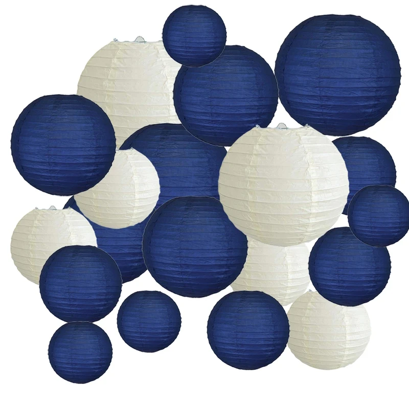 

20Pcs 6 Inch-12 Inch Paper Lanterns Assort with Size Navy Blue Beige Chinese Paper Lantern Lampion for Wedding Christmas Event P