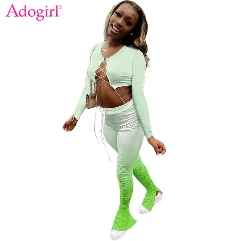 Adogirl 2020 осенний женский сексуальный комплект из двух предметов короткий топ с
