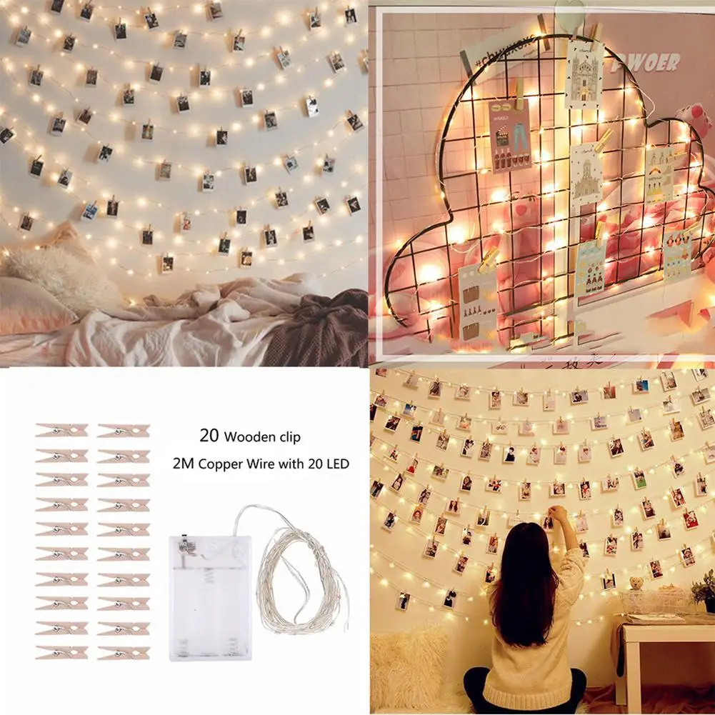 Гирлянда светодиодная с USB прищепкой 2 м/4 м деревянные гирлянды уличные