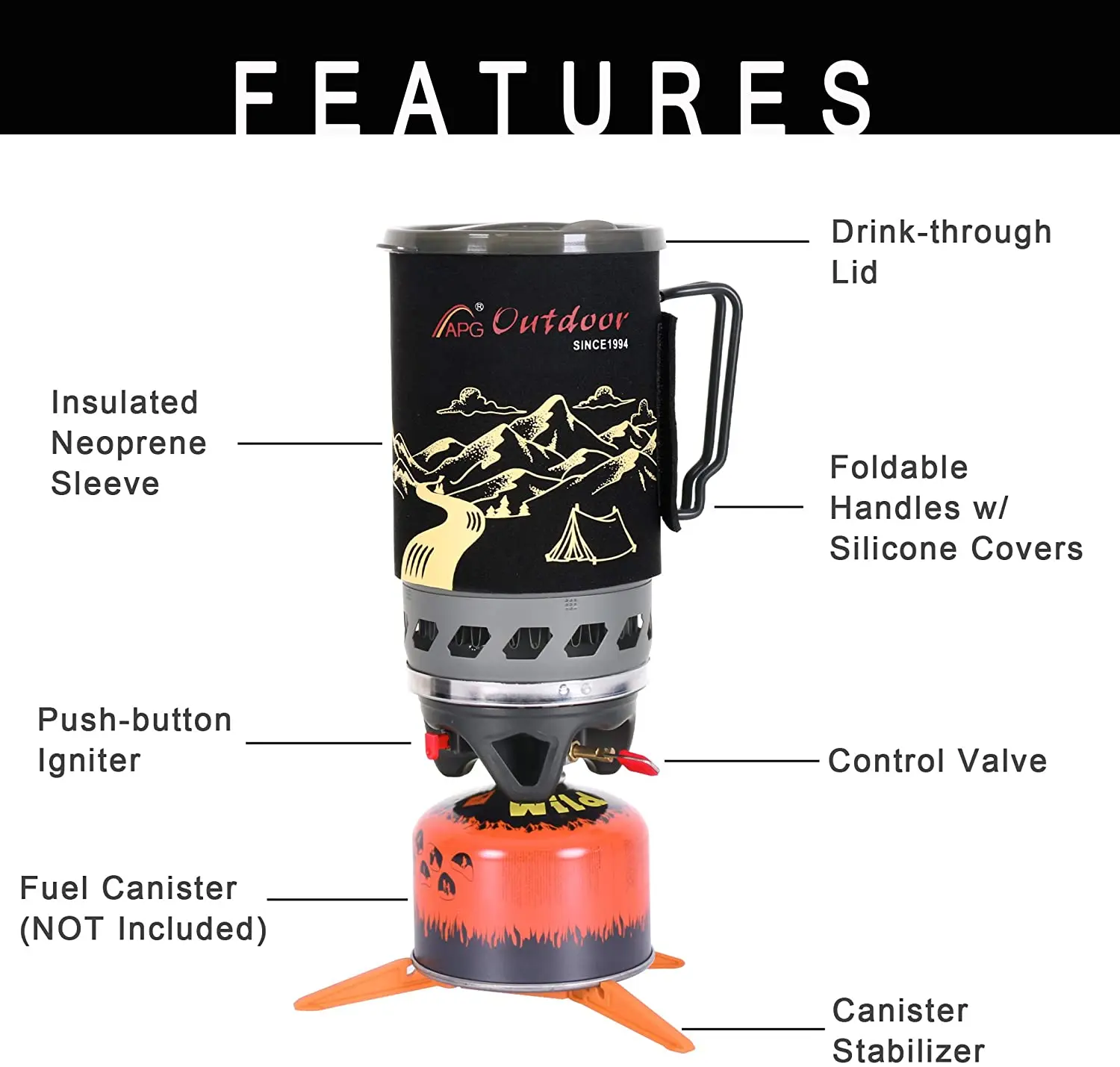 Уличная газовая система APG компактного размера 1400 мл для кемпинга плита пожарная