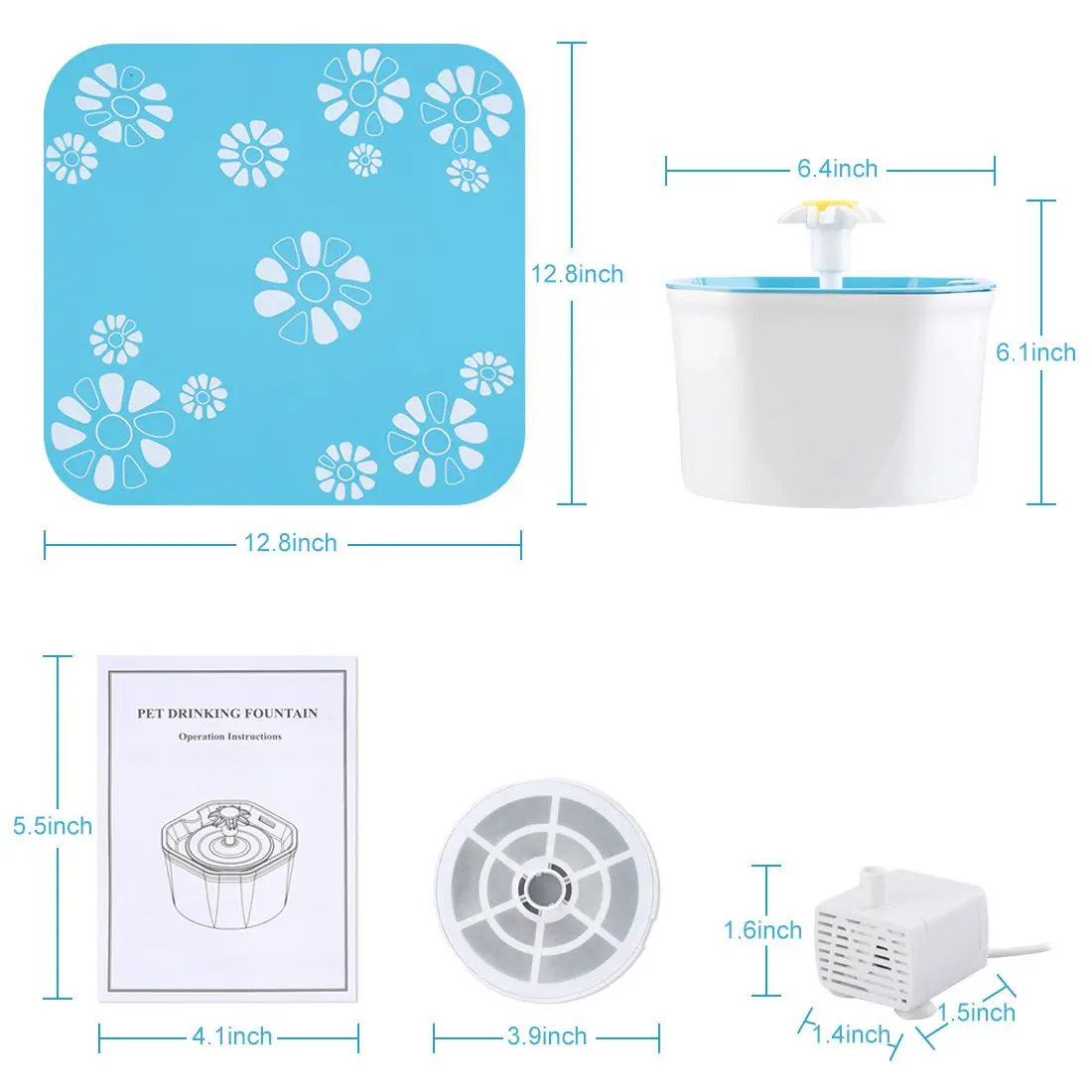 

Pet Dog Cat Bowl Automatic Fountain Electric Water Feeder Dispenser Container With Flower For Cats Dogs Drinking Pet Products