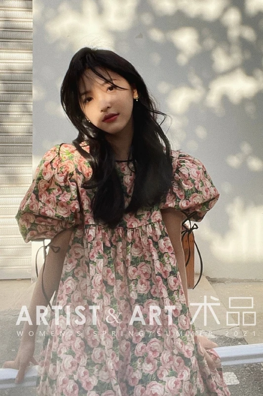 

Summer Vintage Rose Floral Printed Dresses for Women 2021 Korean Fashion O-neck Puff Sleeve Mini Dress Female Clothes