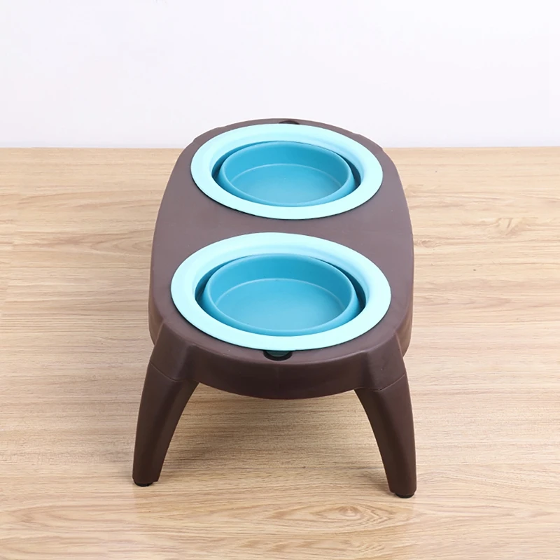 Складная двойная миска для собак с противоскользящим силиконовым ковриком