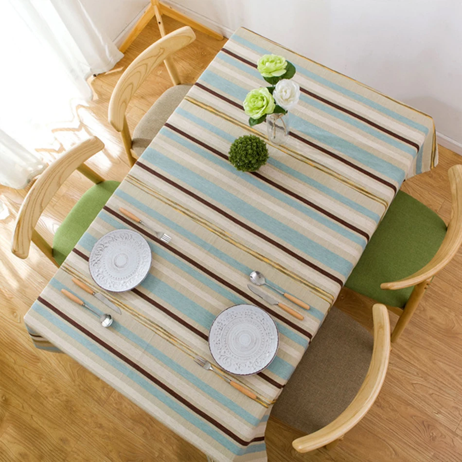 נורדי סגנון מפוספס כותנה פשתן מפת שולחן, מודרני פשטות מלבן שולחן אוכל תה שולחן שולחן קישוט