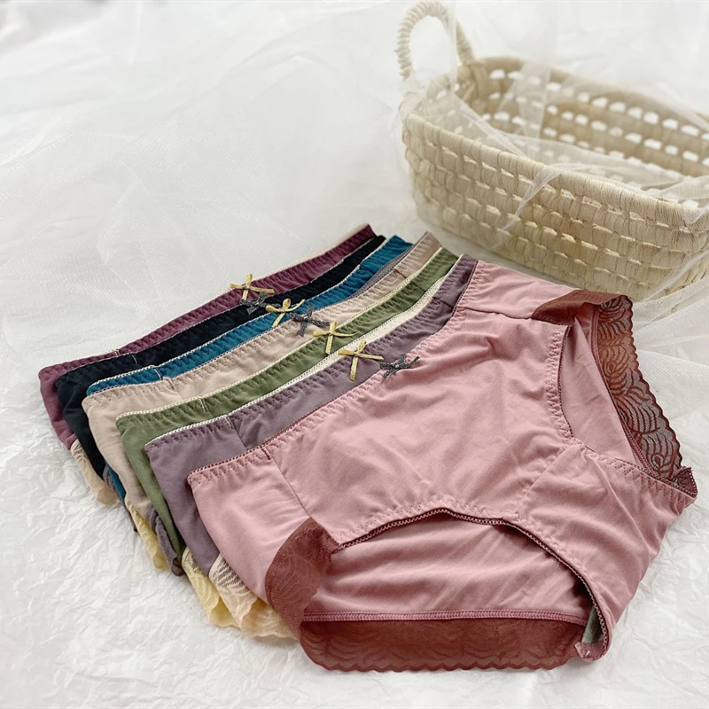 

Lace Edge Panties for Women Modal Mid-waist Underwear Women Soft Thin Underpants Comfortable Ladies' Briefs Fashion Lingerie