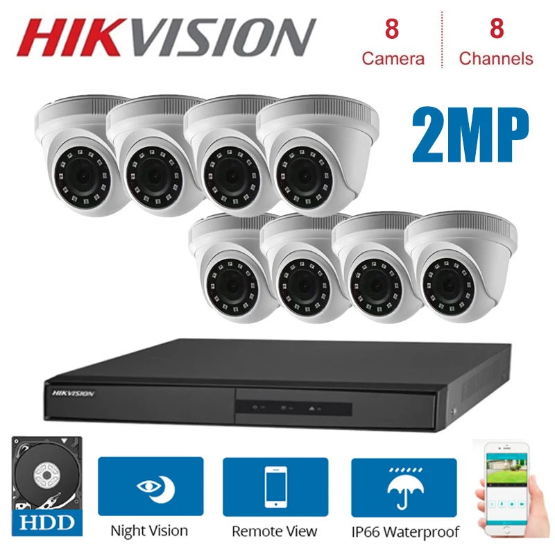 1080 P 8 каналов Hikvision комплекты видеонаблюдения с 2MP 4 в 1 HD камера Netwerk безопасности ночного видения CCTV системы безопасности комплекты