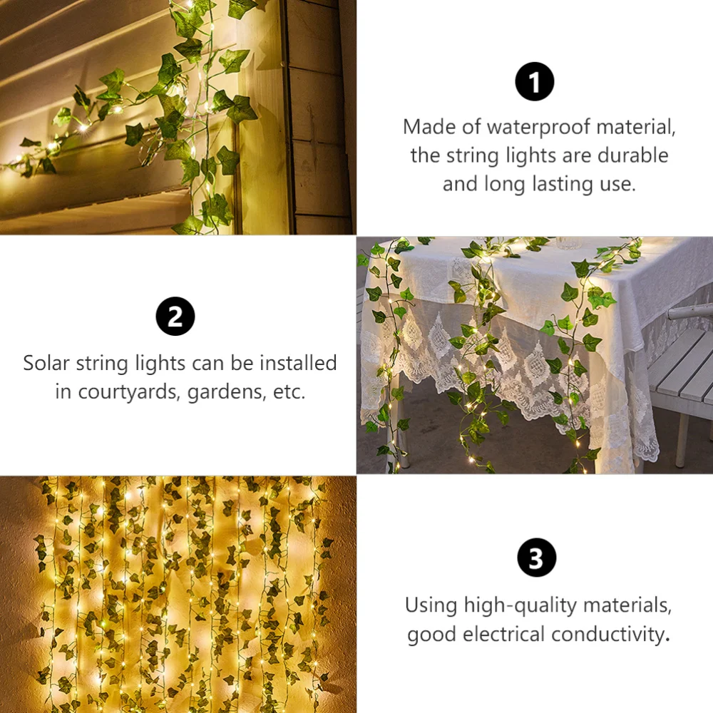 

Leaf Rattan String Lights Outdoor Decorative Solar Garden Lights for Lawn Patio