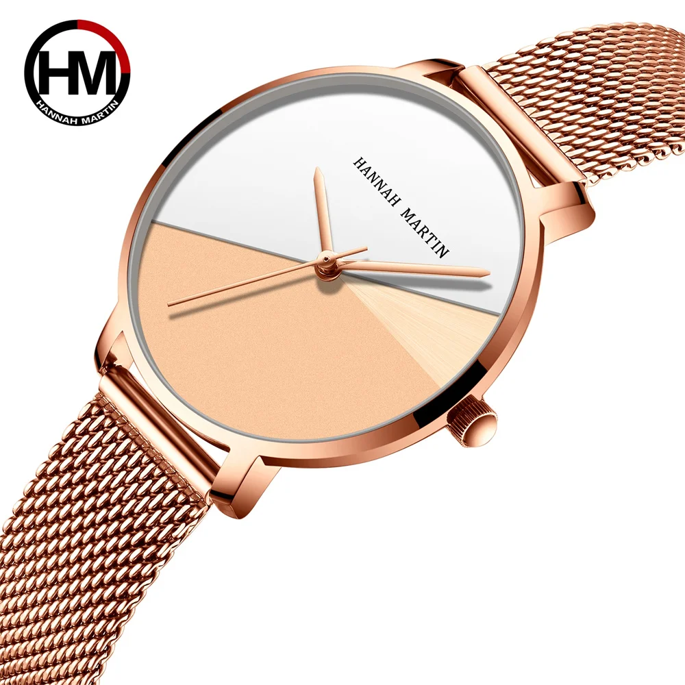 

Hannah Martin Quality Japan Quartz Movement Stainless Steel Mesh Band Wrist Watch Vintage Women Waterproof ladies Watches
