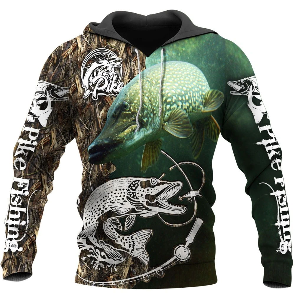 

2021 Fashion Men Hoodie animal Pike Fishing 3D Printed Harajuku Sweatshirt Unisex Casual Pullover Hoodies Sudadera Hombre
