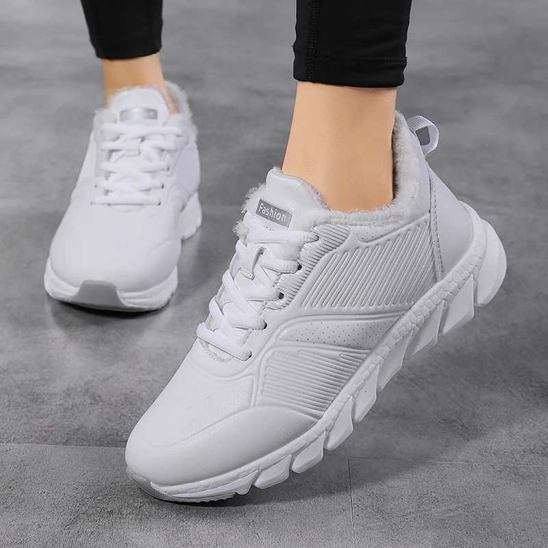 

Fashion Sneakers Women Winter Trainers Warm Leather Casual Shoes Size 35-41 Flat Heel Low-top Ladies Shoes Ourdoor Footwear