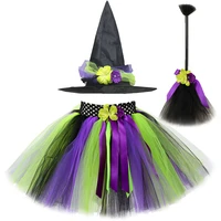 witch girls tutu skirt for kids halloween cosplay costumes for girl princess tulle skirts with witch hat magic broom child tutus