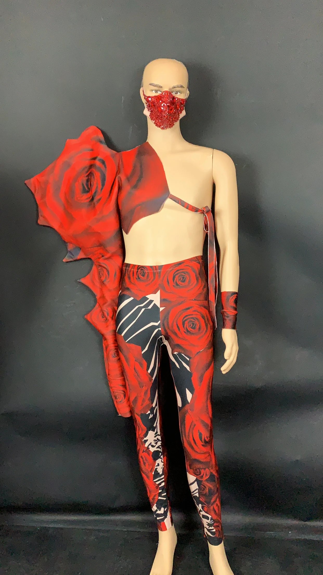 

Adult Women And Men Stage And Dance Wear Sexy Bodysuit Valentine's Day Rose Theme Nightclub Bar Huge Stretchy Sexy Red Jumpsuit