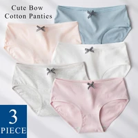 wontive 3pcs set for women kawaii cotton panties with bow line mid waist women cotton underwear cute female briefs pink panty xl