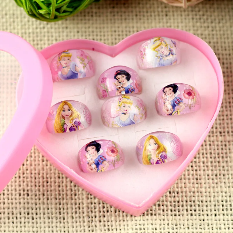 Мультяшное кольцо в коробке 8 шт./лот для девочек подарок на день рождения детский