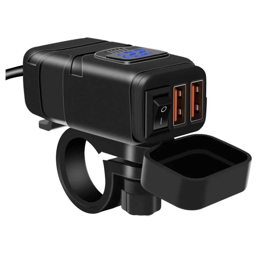 

Waterproof Motorcycle QC3.0 Fast Charging Dual USB Charger Power Adapter with Voltmeter Motorcycle Accessories