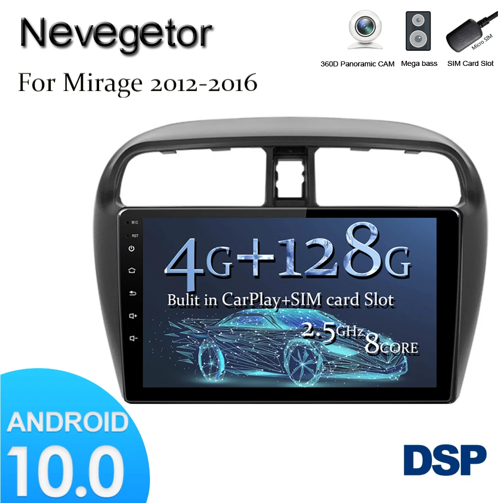 

Автомобильный мультимедийный видеоплеер 2 Din, 6G + 128G, Android 10, для Mitsubishi Mirage Attrage 2012-2020, GPS-навигация, стерео, автомобильное DVD-радио