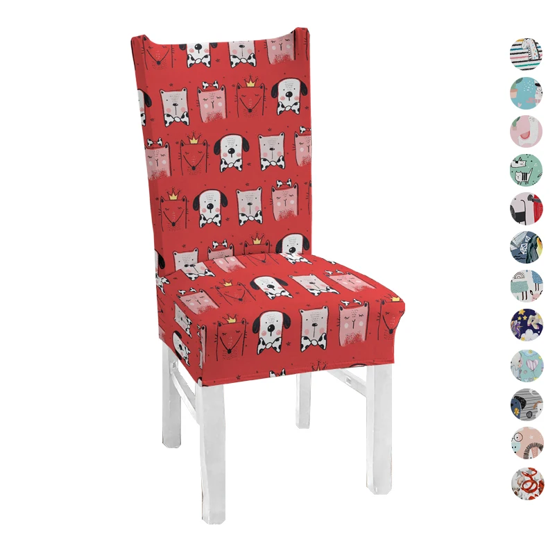 

Cute Animal Printed Elastic Seat Chair Covers Removable And Washable Stretch Banquet Hotel Dining Room Arm Office Chairs Cover