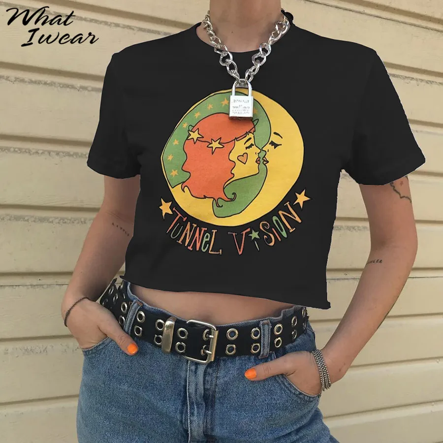 Женская футболка с мультяшным принтом Повседневная Свободная круглым вырезом и